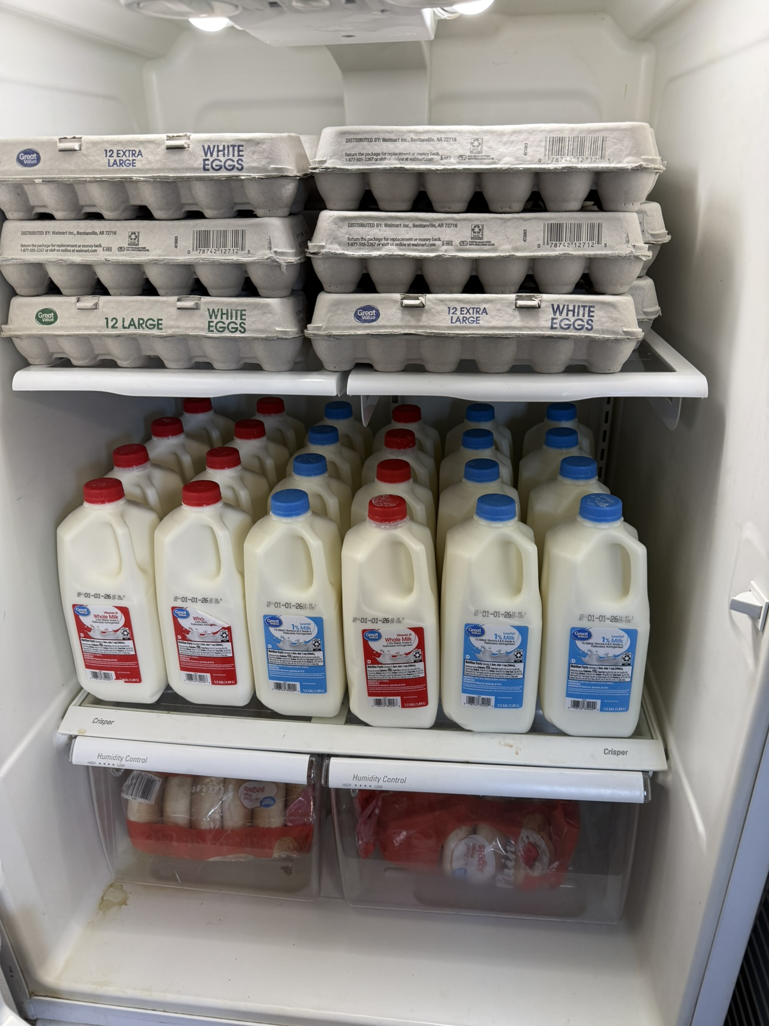 Eggs and milk in the Pantry refrigerator